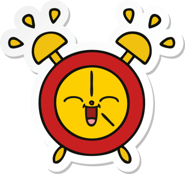 Bir insan tarafından çizilmiş şirin bir çizgi film çalar saatinin çıkartması.