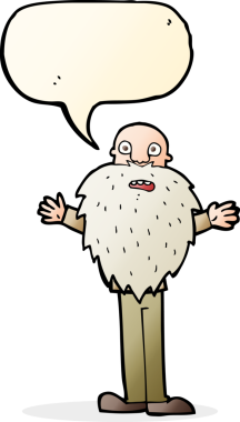 Bir insan tarafından çizilmiş konuşma balonlu sakallı yaşlı adam.