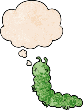 Bir insan tarafından çizilmiş grunge desenli düşünce baloncuklu çizgi film tırtılı.