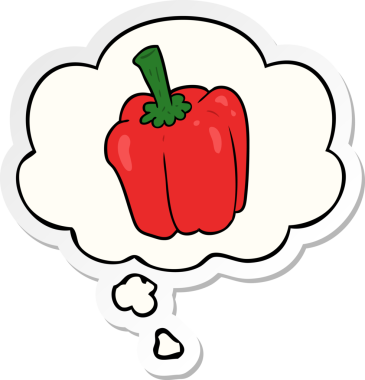 Düşünce baloncuklu karikatür biberi insan tarafından çizilmiş bir çıkartma.