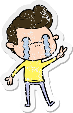 Bir insan tarafından çizilmiş ağlayan bir karikatürcünün sıkıntılı çıkartması.