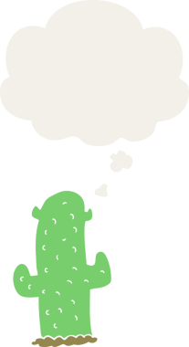 Düşünce baloncuğu olan bir kaktüs insan tarafından çizilmiş bir çizgi film.