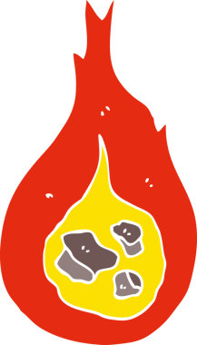 Bir insan tarafından çizilmiş düz renk çizgi film ateş topu