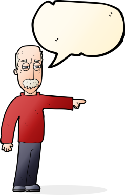 Çizgi filmdeki yaşlı adam el kol hareketi yapıyor. Defol! Bir insan tarafından çizilen konuşma baloncuğuyla