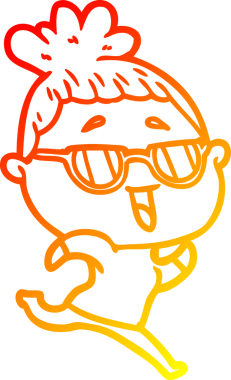 Bir insan tarafından çizilmiş gözlük takan mutlu bir kadının çizgi çizimi.