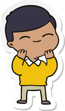 Bir insan tarafından çizilmiş gülümseyen bir çocuğun çıkartması.