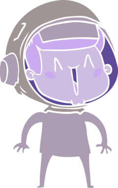 Bir insan tarafından çizilmiş mutlu düz renkli çizgi film astronotu.