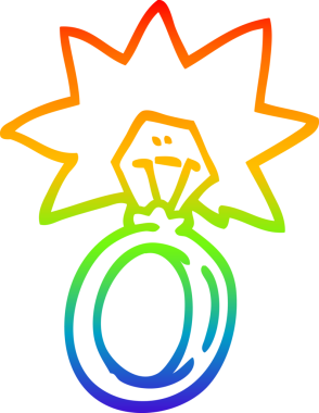 Bir insan tarafından çizilmiş bir nişan yüzüğünün gökkuşağı gradyanı çizimi