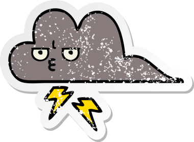 Bir insan tarafından çizilmiş tatlı bir karikatür fırtına bulutunun sıkıntılı çıkartması