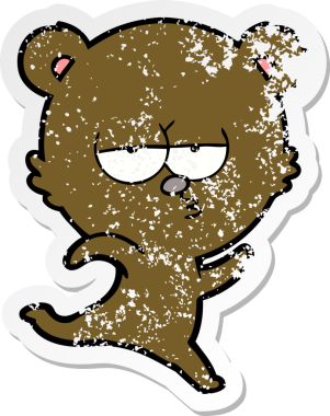 Bir insan tarafından çizilmiş koşu ayısı karikatürünün sıkıntılı çıkartması