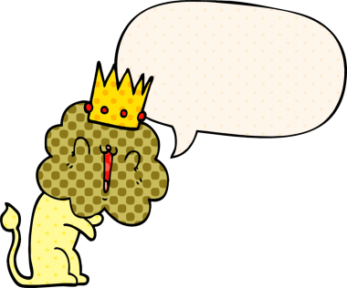 Karikatür aslanı ve konuşma baloncuğu bir insan tarafından çizilmiş çizgi roman tarzı.