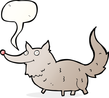 Bir insan tarafından çizilmiş konuşma balonu olan küçük bir kurt.