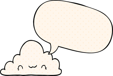 Bir insan tarafından çizilmiş çizgi roman tarzında konuşma baloncuğu olan şirin bir çizgi film bulutu.