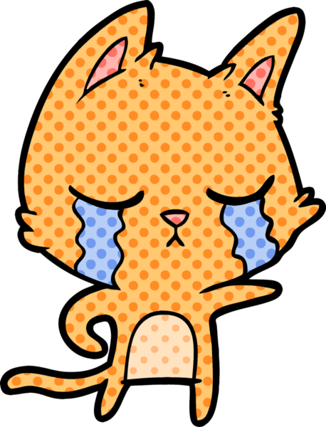 Bir insan tarafından çizilmiş ağlayan çizgi film kedisi.