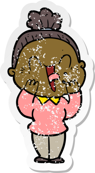 Bir insan tarafından çizilmiş mutlu, yaşlı bir kadının sıkıntılı çıkartması.