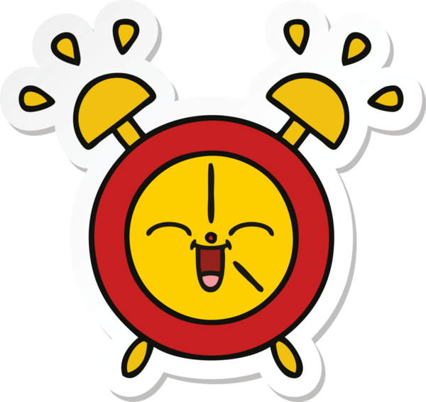 Bir insan tarafından çizilmiş şirin bir çizgi film çalar saatinin çıkartması.