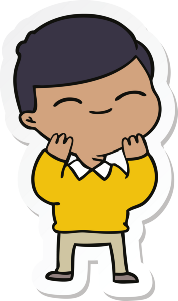 Bir insan tarafından çizilmiş gülümseyen bir çocuğun çıkartması.