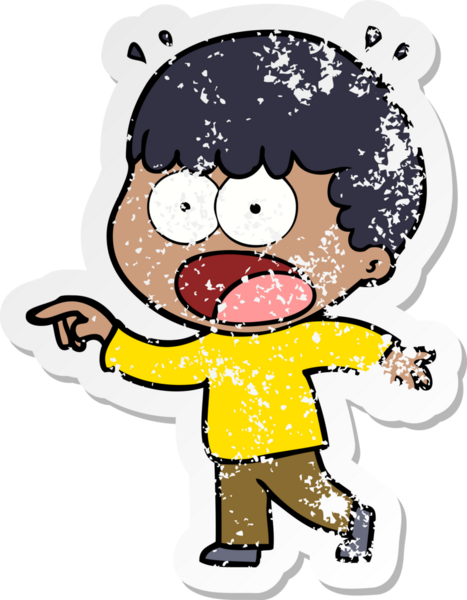 Bir çizgi filmin sıkıntılı çıkartması. Bir insan tarafından çizilmiş şok bir adam.