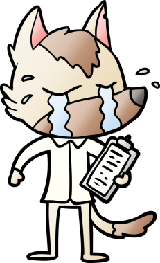 Bir insan tarafından çizilmiş iş kıyafetleri içinde ağlayan kurt çizgi filmi.