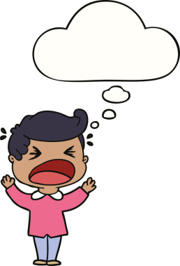 Bir insan tarafından çizilmiş düşünce balonlu bağıran adam çizgi filmi.