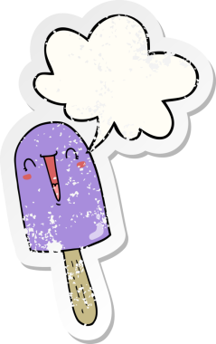 çizgi film mutlu buz lolipop konuşma balonu sıkıntılı eski çıkartma bir insan tarafından çizilmiş