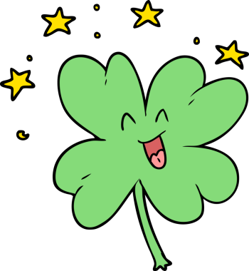 Mutlu çizgi film bir insan tarafından çizilmiş dört yapraklı yonca