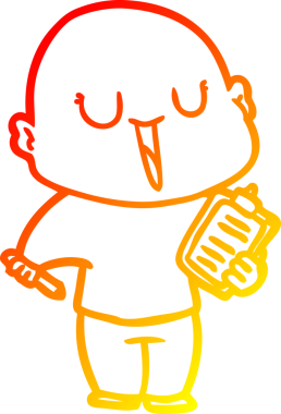 Bir insan tarafından çizilmiş mutlu, kel bir adamın sıcak çizgi çizimi.