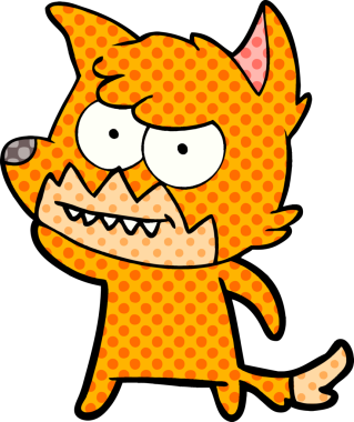 Bir insan tarafından çizilmiş sırıtan tilki çizgi filmi.