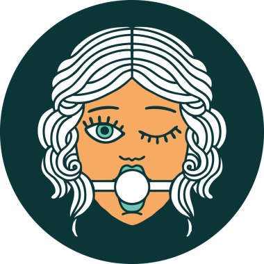 Bir insan tarafından çizilmiş top taşıyan göz kırpan bir kadın yüzünün ikonik dövme şekli.