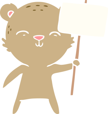 Bir insan tarafından çizilmiş mutlu düz renkli çizgi film ayısı.