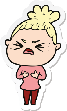 Bir insan tarafından çizilmiş kızgın bir karikatür çıkartması.