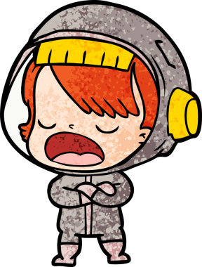 Bir insan tarafından çizilmiş konuşan astronot çizgi filmi.