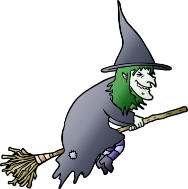 Bir insan tarafından çizilmiş süpürge üzerindeki çizgi film cadısı