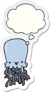 Düşünce baloncuklu ahtapot çizgi film etiketi bir insan tarafından çizilmiş.
