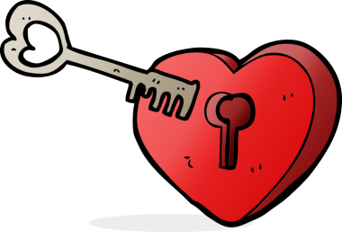 Bir insan tarafından çizilmiş anahtar deliği olan karikatür kalp.