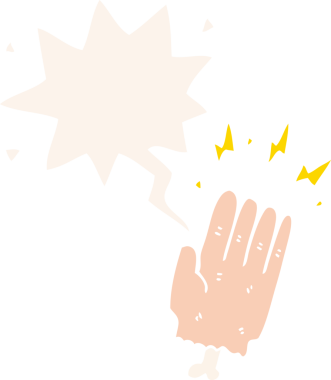 Bir insan tarafından çizilmiş eski tarz konuşma baloncuğu olan cadılar bayramı sihirli cadı eli.