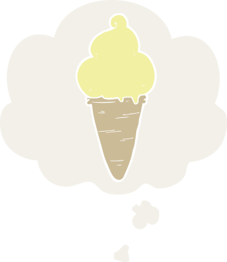 Düşünce baloncuklu karikatür dondurması insan tarafından çizilmiş.