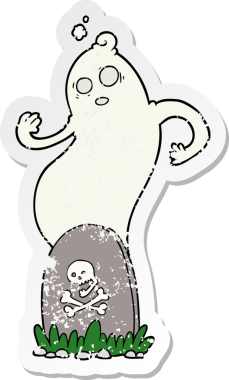 Korkunç bir karikatür mezarının sıkıntılı çıkartması ve bir insan tarafından çizilmiş yükselen bir hayalet.