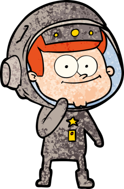 Bir insan tarafından çizilmiş mutlu astronot çizgi filmi.