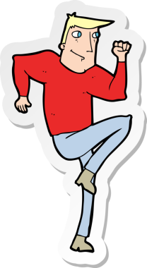 Bir insan tarafından çizilmiş yerde koşan bir çizgi film karakterinin çıkartması.