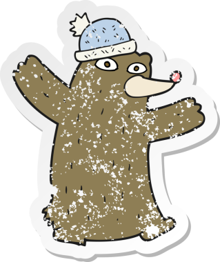 Bir insanın çizdiği şapkayı takan çizgi film ayısının gerilimli çıkartması.