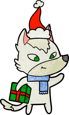 Bir insan tarafından çizilmiş Noel Baba şapkası giymiş bir kurt resmi.