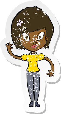 Bir insan tarafından çizilmiş, gerilmiş, karikatür yapıştırması. Güzel bir kadın.