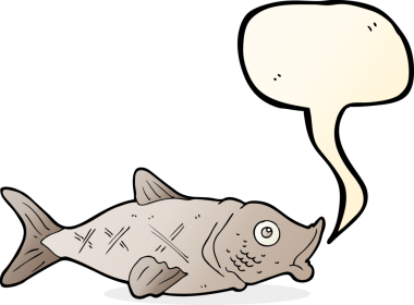 Bir insan tarafından çizilmiş konuşma balonlu çizgi film balığı.