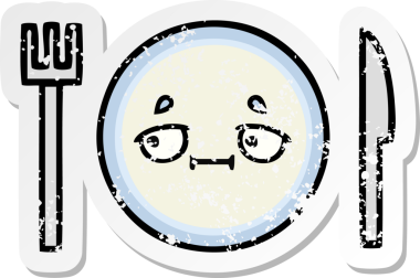 Bir insan tarafından çizilmiş tatlı bir yemek tabağının sıkıntılı çıkartması.