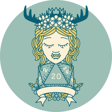 Retro Dövme Biçimli Ork karakteri bir insan tarafından çizilmiş 20 zar ile