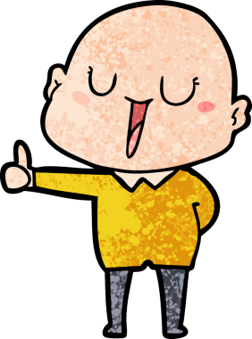 Bir insan tarafından çizilmiş mutlu, kel adam.