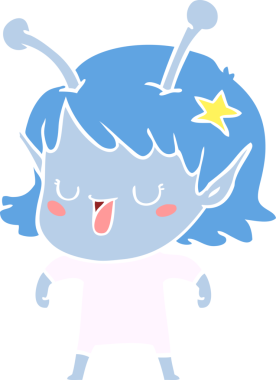 Mutlu uzaylı kız düz renkli çizgi film bir insan tarafından çizildi.