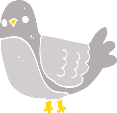 Bir insan tarafından çizilmiş düz renkli çizgi film kuşu