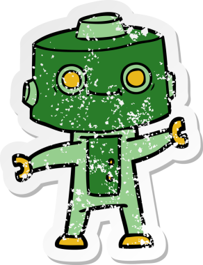 Bir insan tarafından çizilmiş karikatür robotunun sıkıntılı çıkartması.